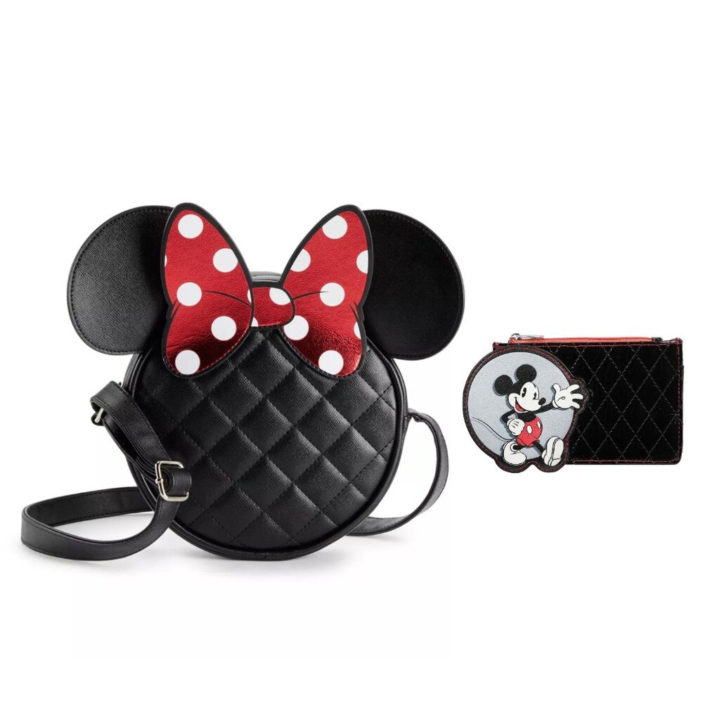 Disney Minnie Mouse Quilted Crossbody Purse with Mickey Mouse Card Wallet